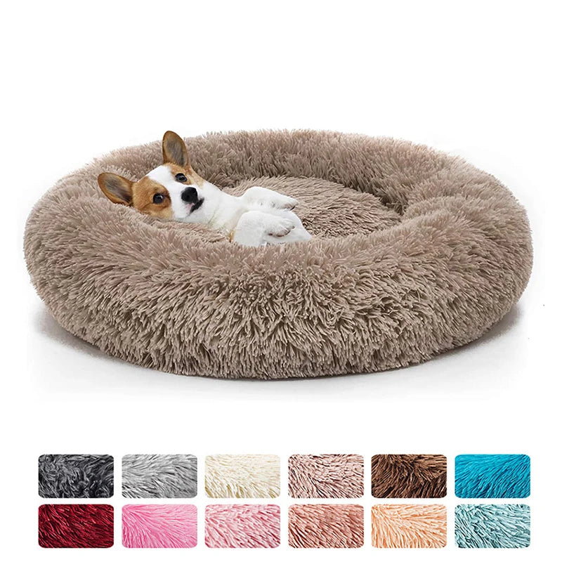 Round Dog Bed House Long Plush Basket Fluffy Sofa Pet Bed - One Stop Shop & More