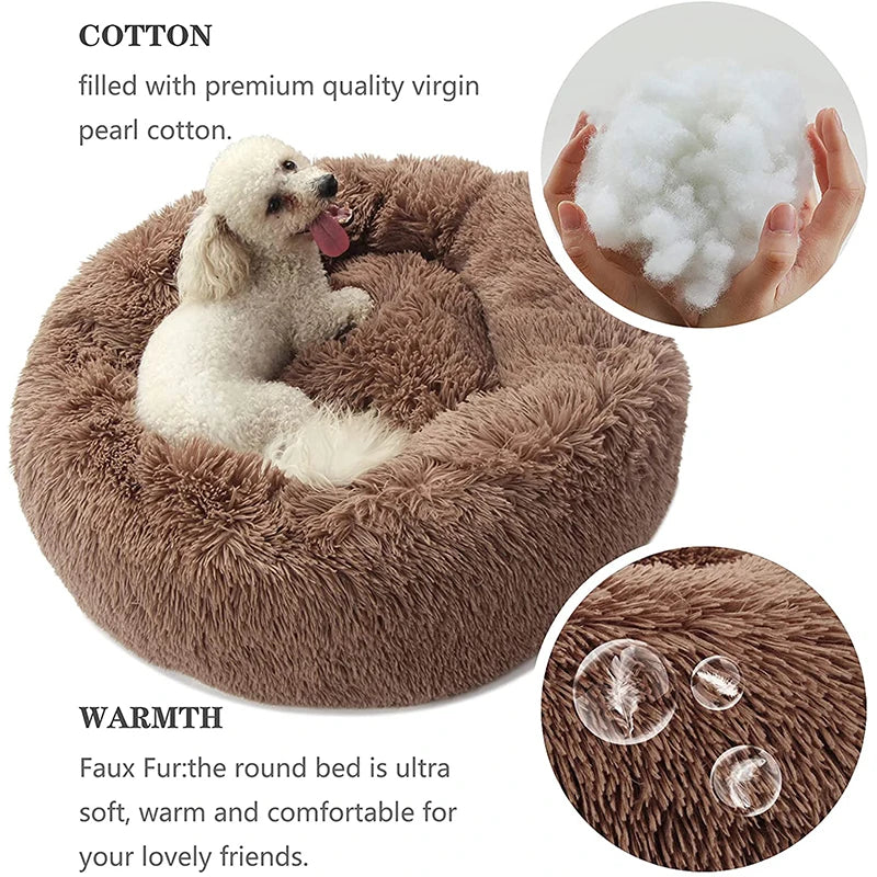 Round Dog Bed House Long Plush Basket Fluffy Sofa Pet Bed - One Stop Shop & More