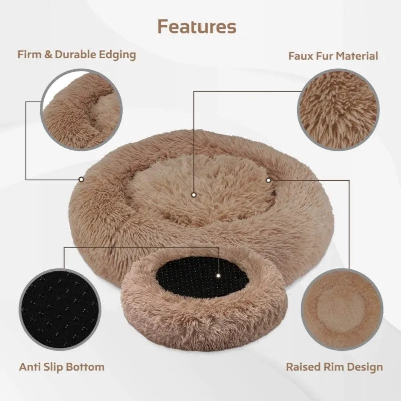 Round Dog Bed House Long Plush Basket Fluffy Sofa Pet Bed - One Stop Shop & More