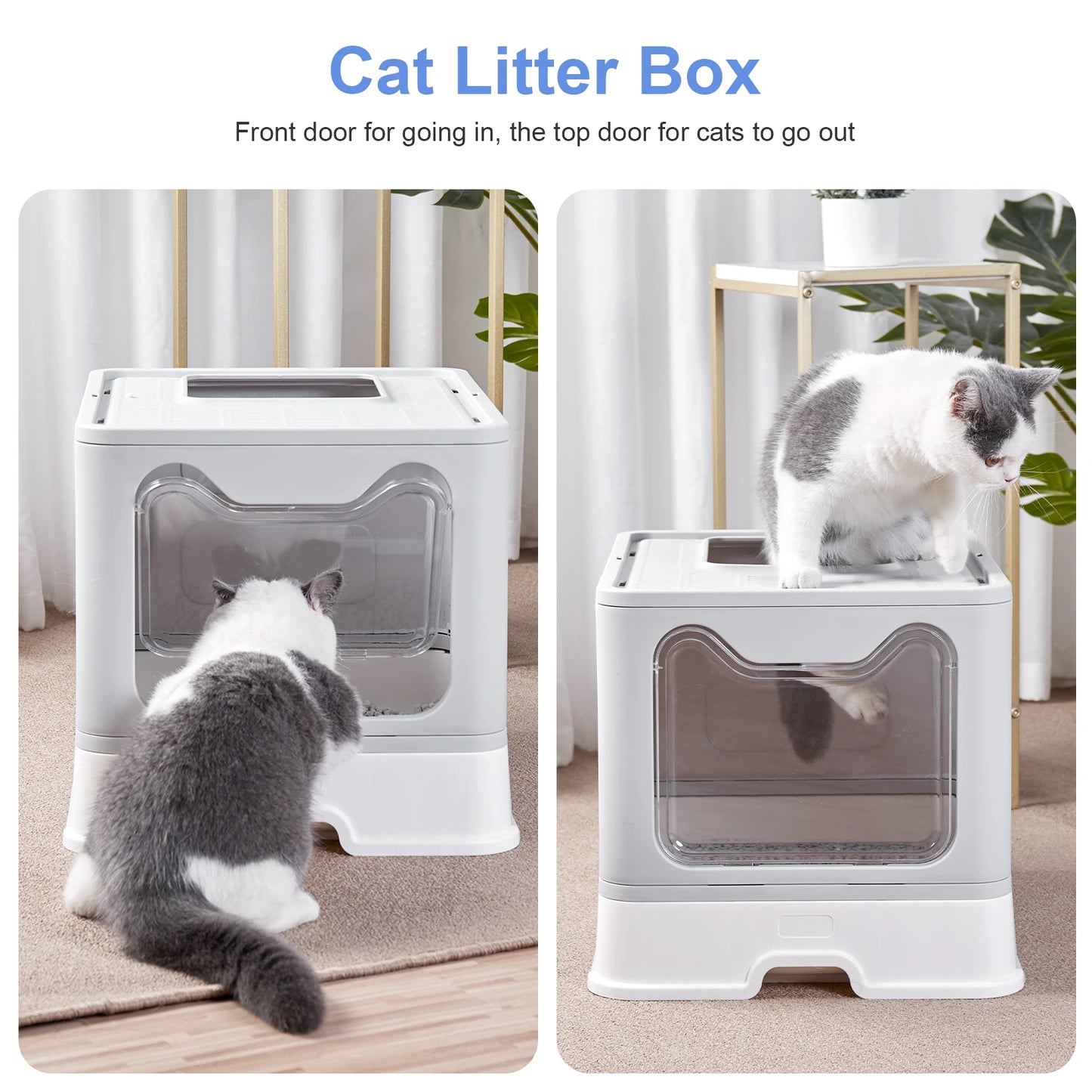 Front Entry Top Exit Cat Litter Box with Lid Foldable Large Kitty Litter Boxes Cats Toilet Including Plastic Scoop