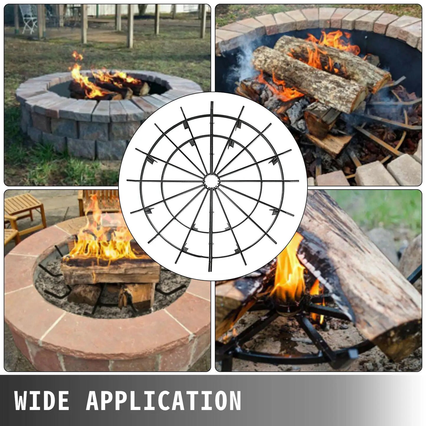 Fire Pit Grate Round Durable Heavy-duty Steel Robust Wheel.