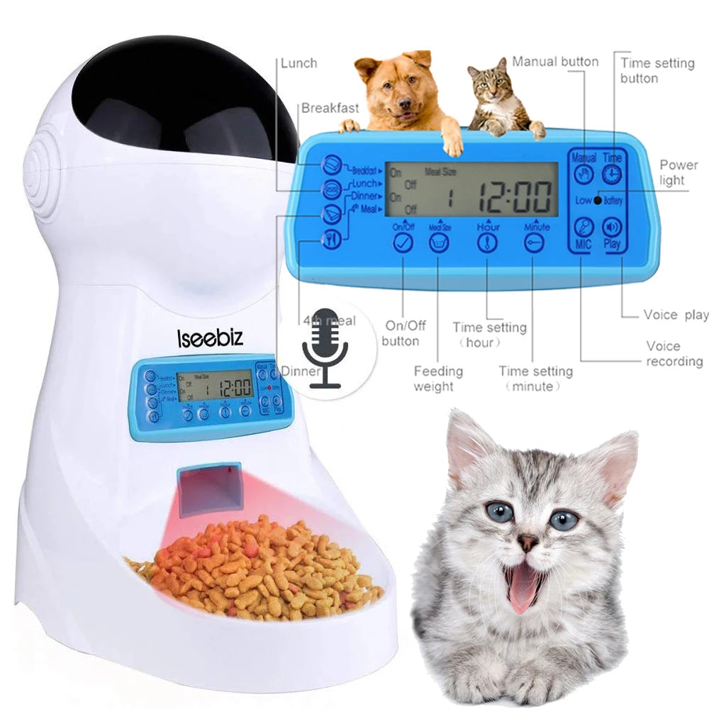 Automatic Pet Feeder With Voice Record Pets Food Bowl For Medium Small Dog Cat LCD Screen Dispensers 4 Times One Day