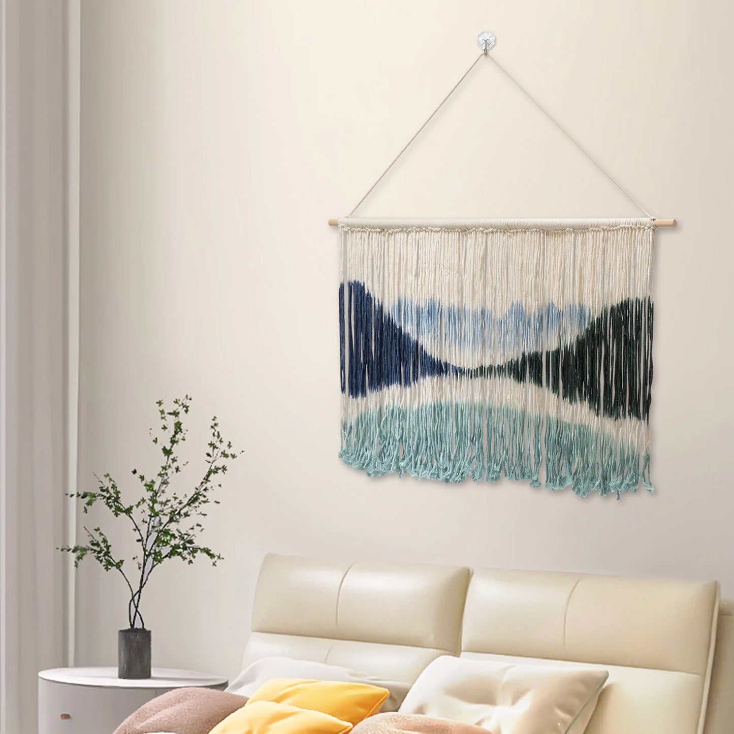 Large Macrame Wall Hanging 43x28in Dip Dye Art Tapestry for Home Office