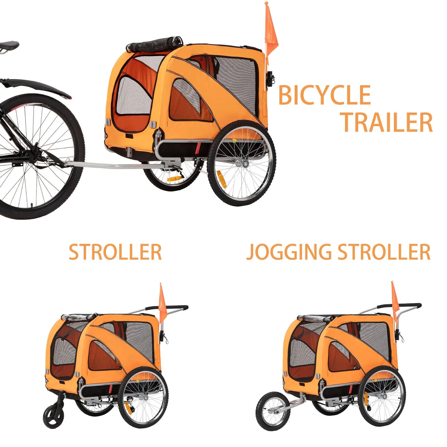 Dog Bike Trailer Load Bearing 40kg for Big Dogs with a 12 inch Jogger Wheel and a 6" Swivel Stroller Wheel