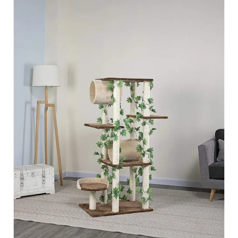 71" Jungle Forest Luxury Cat Tree Condo Kitty Climber Furniture Arched Top with Spinning Poles and Tunnel