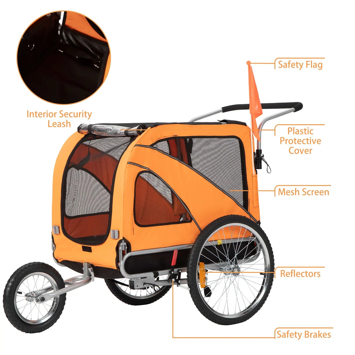 Dog Bike Trailer Load Bearing 40kg for Big Dogs with a 12 inch Jogger Wheel and a 6" Swivel Stroller Wheel