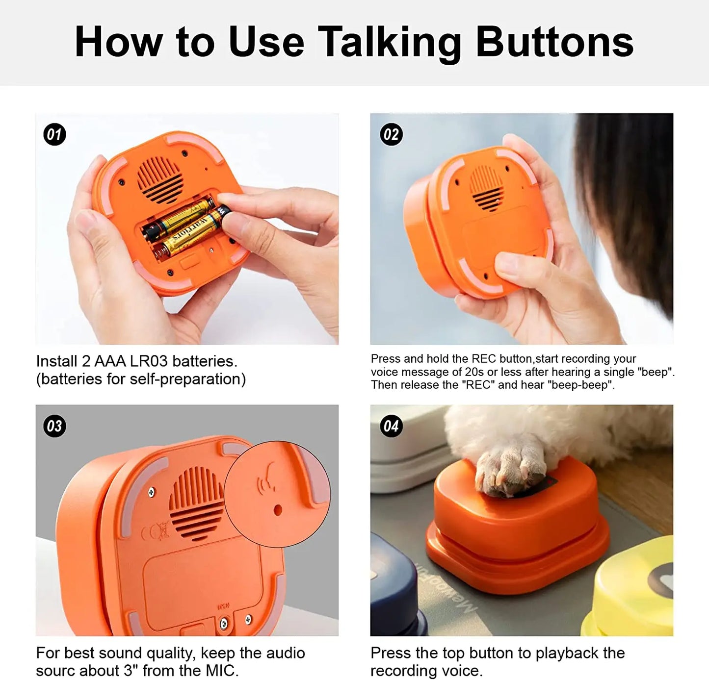 Dog Button Set With Mat & Stickers Pets Talk Trainable and Recordable  Communication Vocalised Voice Toy Clicker