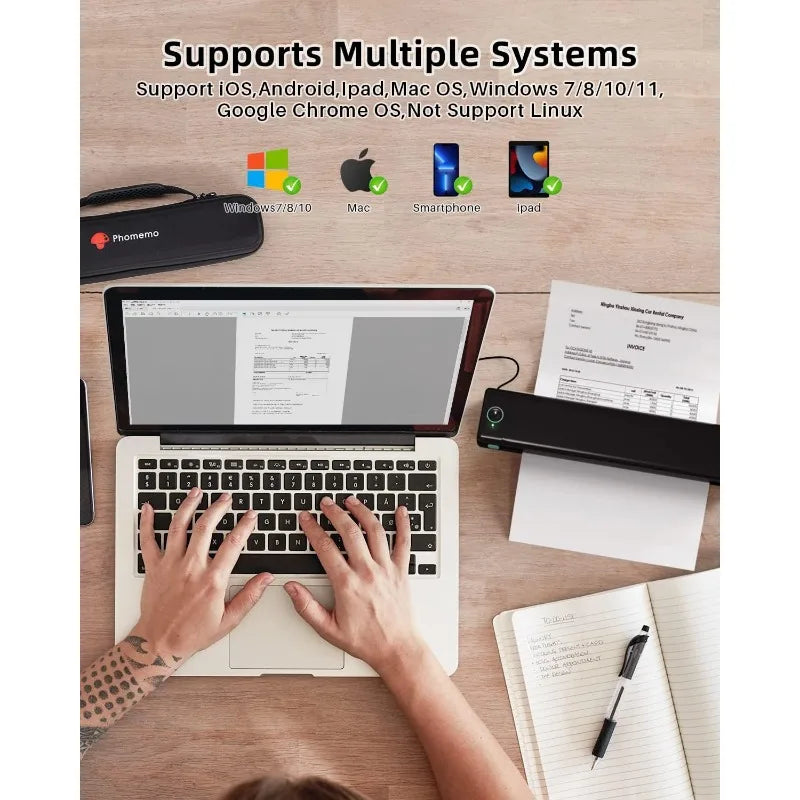 Phomemo Portable Printer - Wireless for Travel Compatible with iOS and Android & Laptop, Mini Bluetooth Mobile