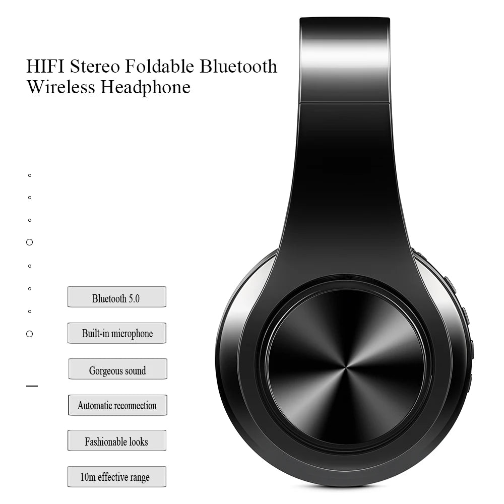 Wireless Bluetooth Headphones Stereo Headset Music Sports Overhead Earphone with Mic for Smart Phone TV PC Tablet