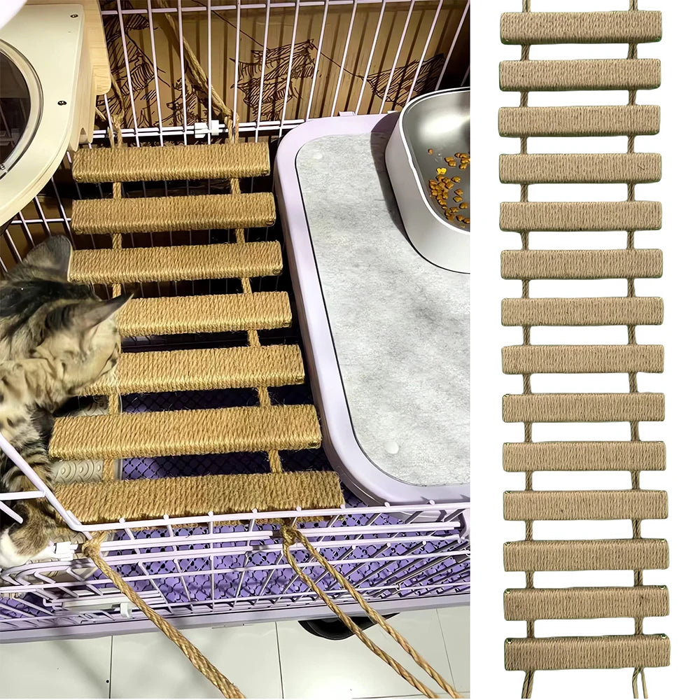 Cat Bridge for Cats Cage Sisal Wooden Rope Ladder, Kitten Step Scratcher Post Kitten Toys Tree Various Sizes