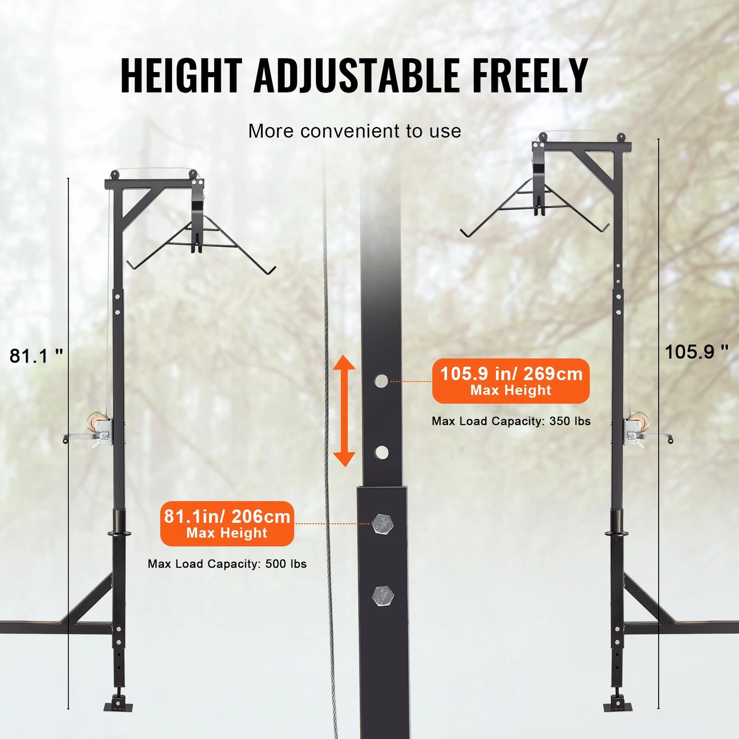 400/500 lbs Hitch Mounted Deer Hoist Adjustable Height Game Truck with Winch Lift Gambrel Set for Free Cargo Elevation