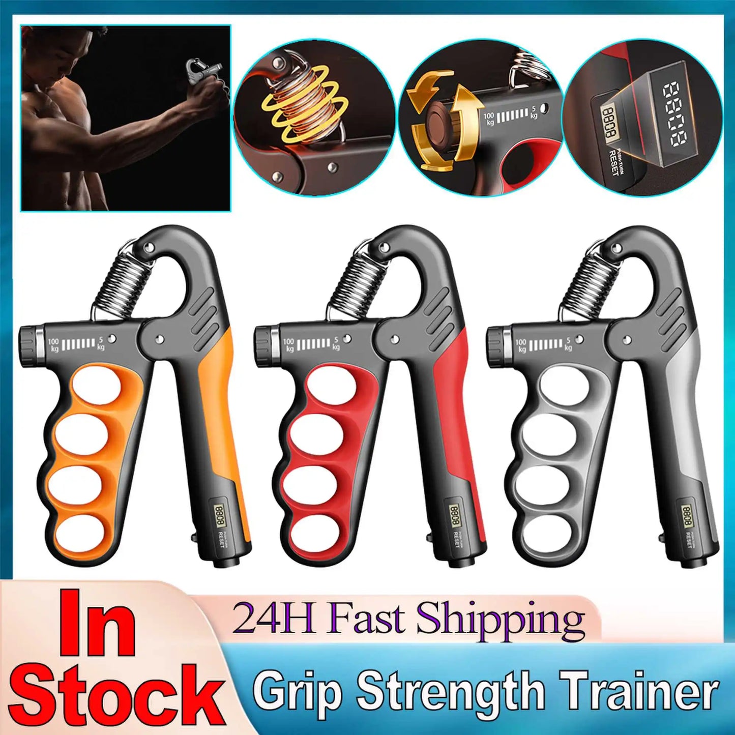 5/100KG Grip Strength Trainer Wrist Expander Adjustable Resistance Finger Exerciser Muscle Building Strength Hand Gripper.