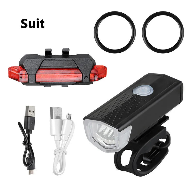 2pcs Bicycle Light USB LED Rechargeable Set MTB Road Bike Front Back Headlight Lamp Flashlight Cycling Light Cycling Acces