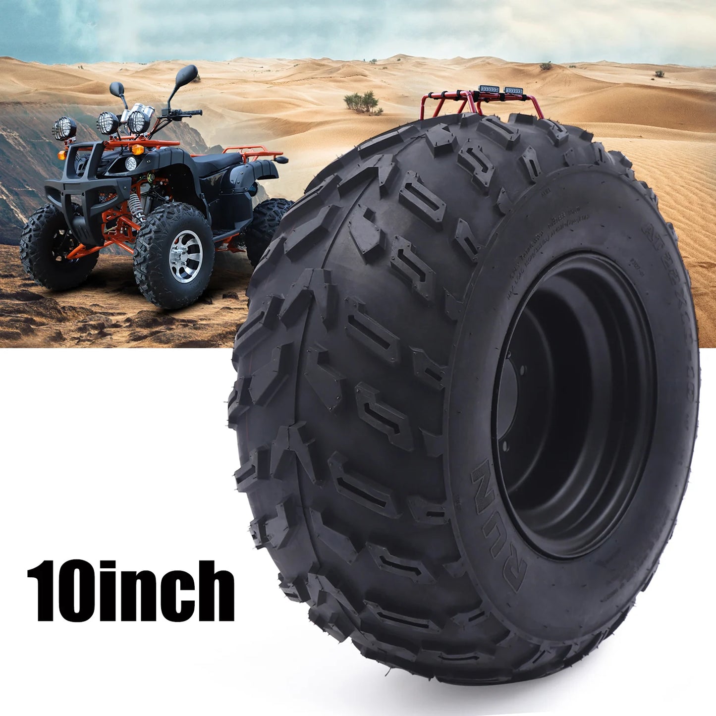 10 Inches ATV Wheels 22x10-10 Tire Rim for 200cc 250cc Quad UTV Off Road Brand Black