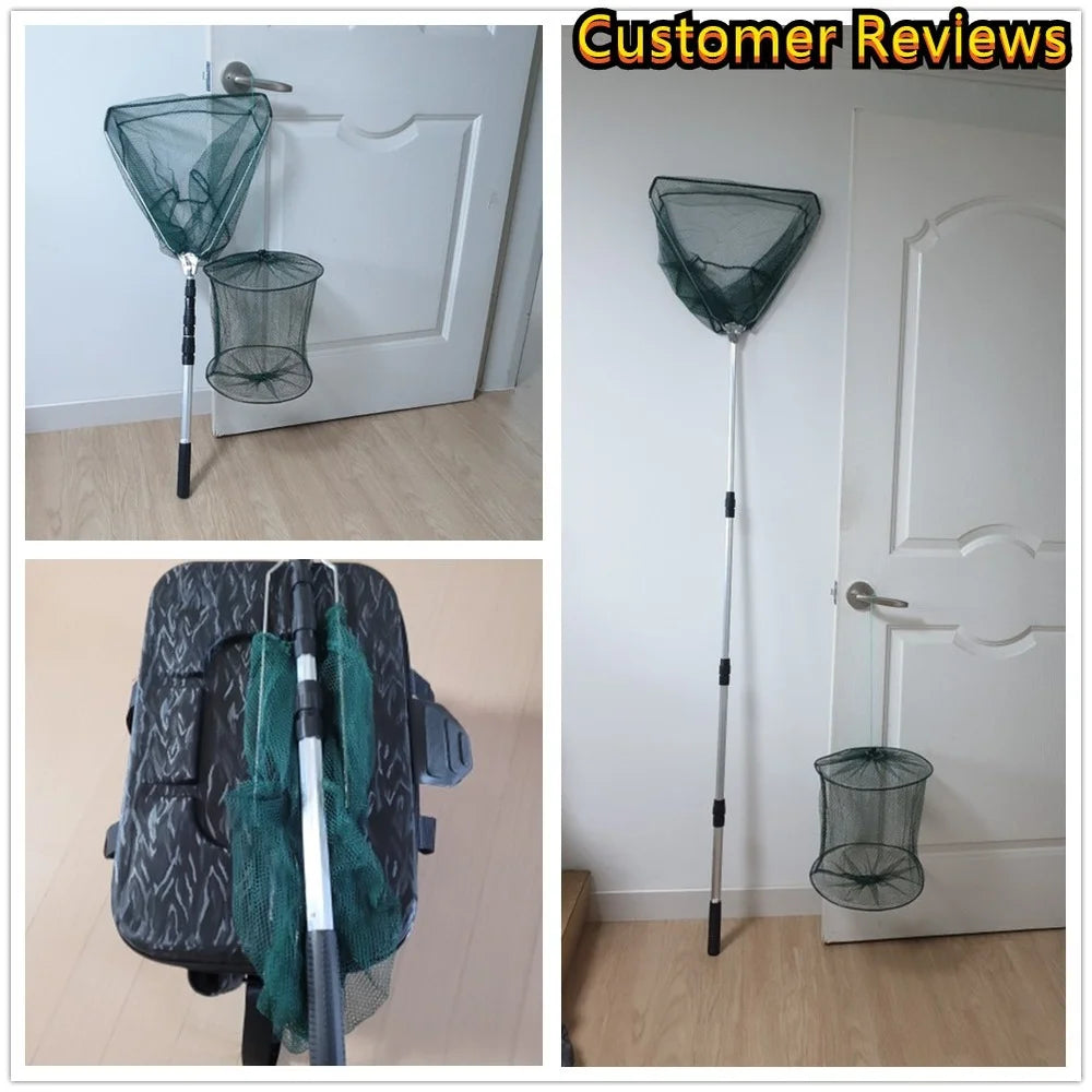 Telescopic Folding Fishing Landing Net 190CM Pole Collapsible Extensible Aluminum long Handle.