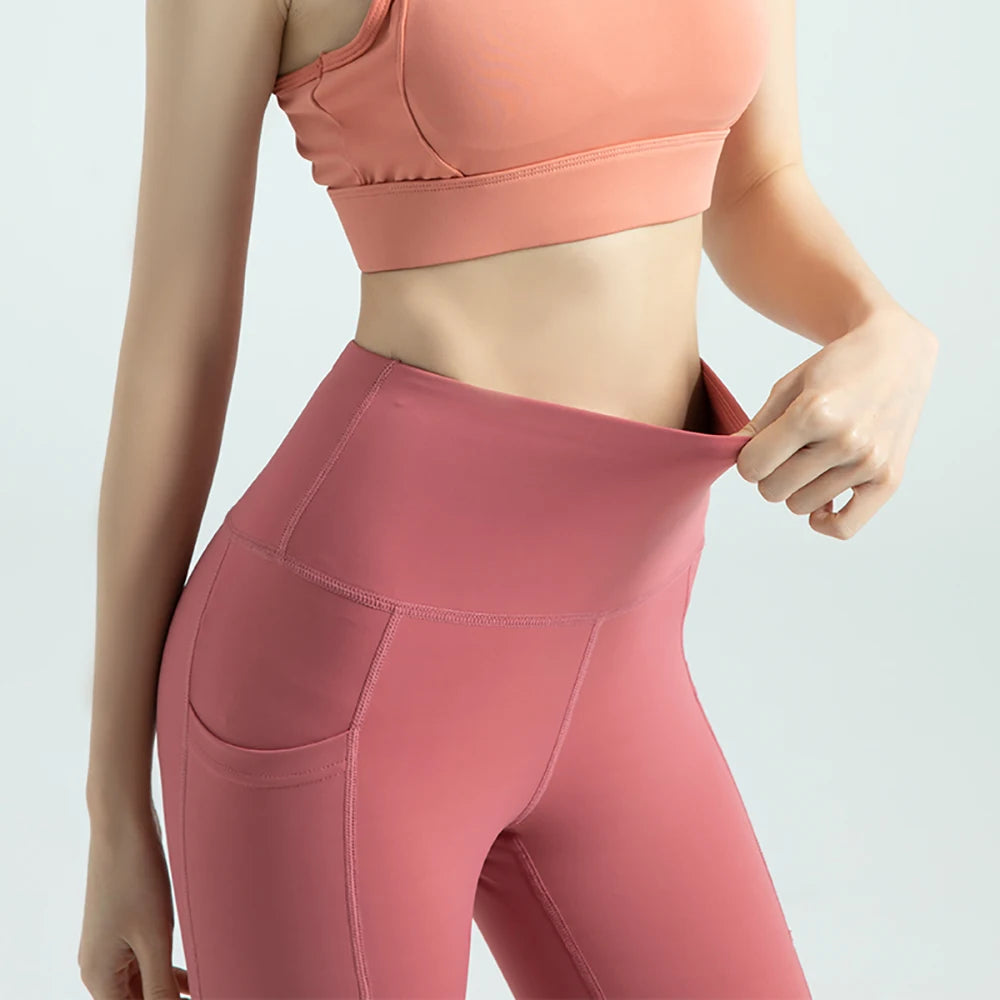 Women Fitness Gym Leggings Yoga Pants Solid Color Sports Clothes Stretchy High Waist Push UP Heart Shape Line Mesh Pocket