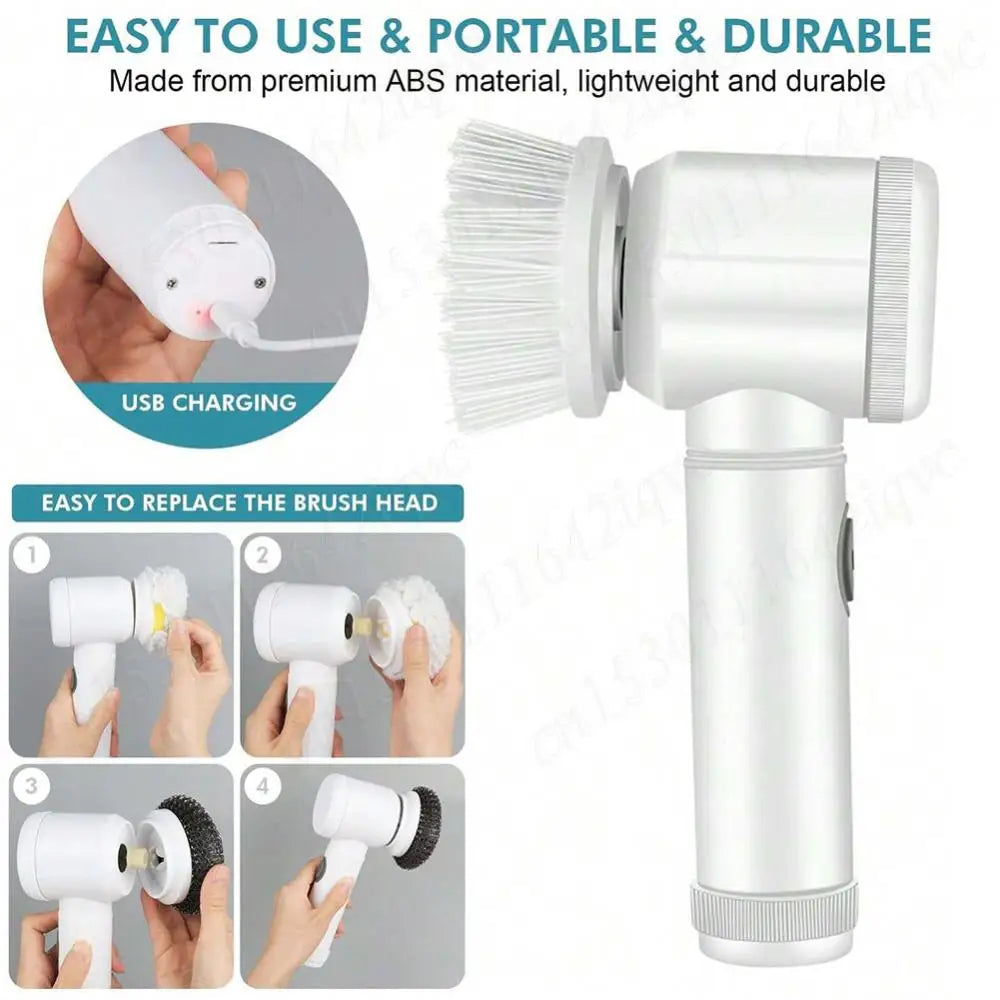 Electric Spin Scrubber Bathroom Cleaning Brush Power Scrubber with 5 Replaceable Brush Heads Electric Cleaning Brush For Kitchen