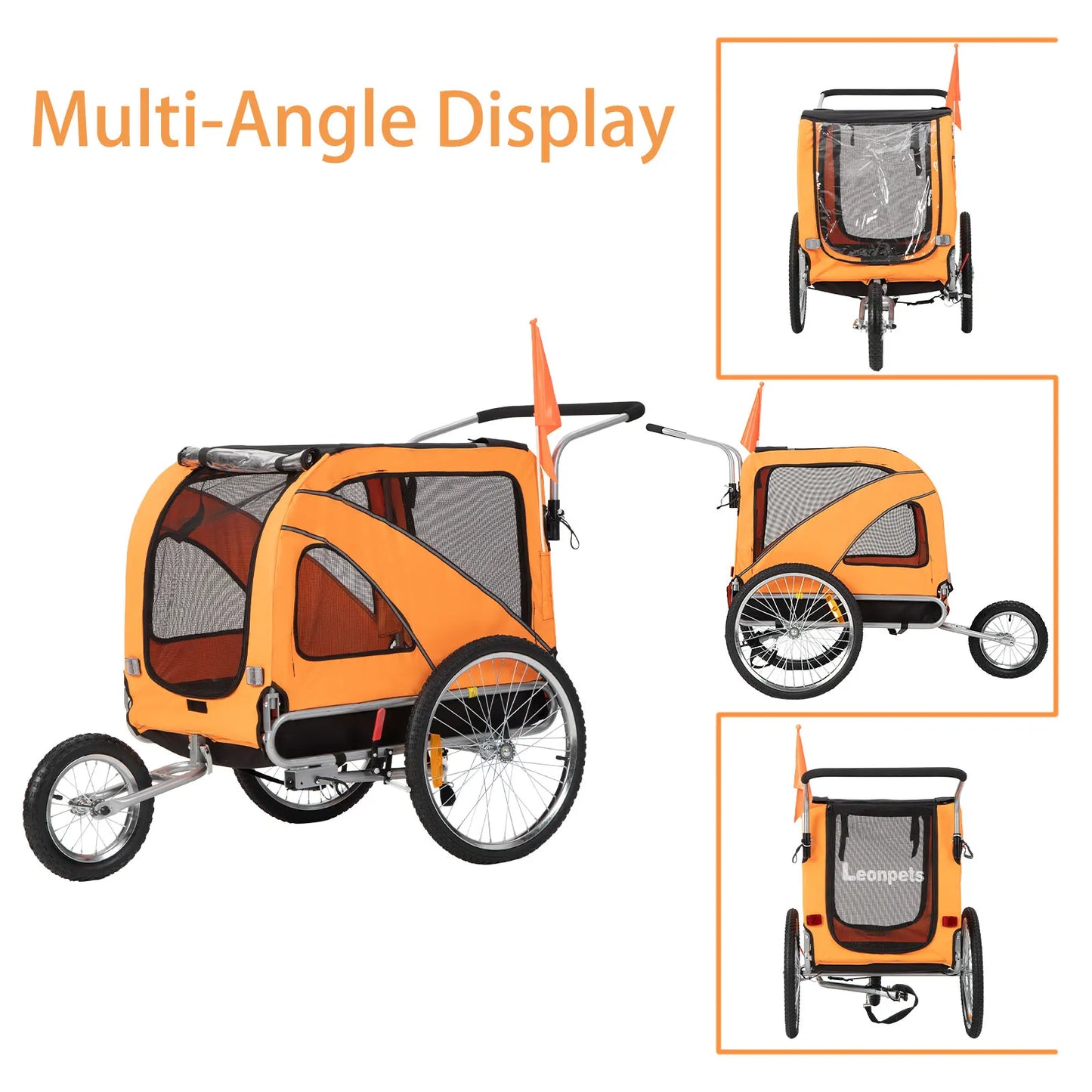 Dog Bike Trailer Load Bearing 40kg for Big Dogs with a 12 inch Jogger Wheel and a 6" Swivel Stroller Wheel