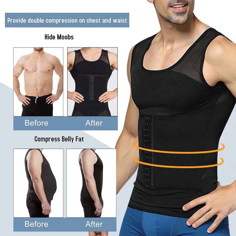 Mens Compression Vest Slimming Body Shaper Shirt Tummy Control Fitness Workout Tank Tops.