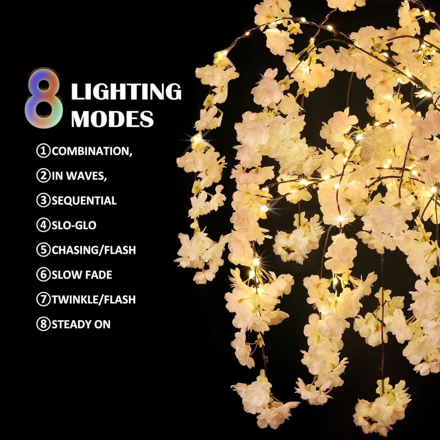 4FT Artificial Lighted Trees, Cherry Blossom Trees w/8 Lighting Modes.