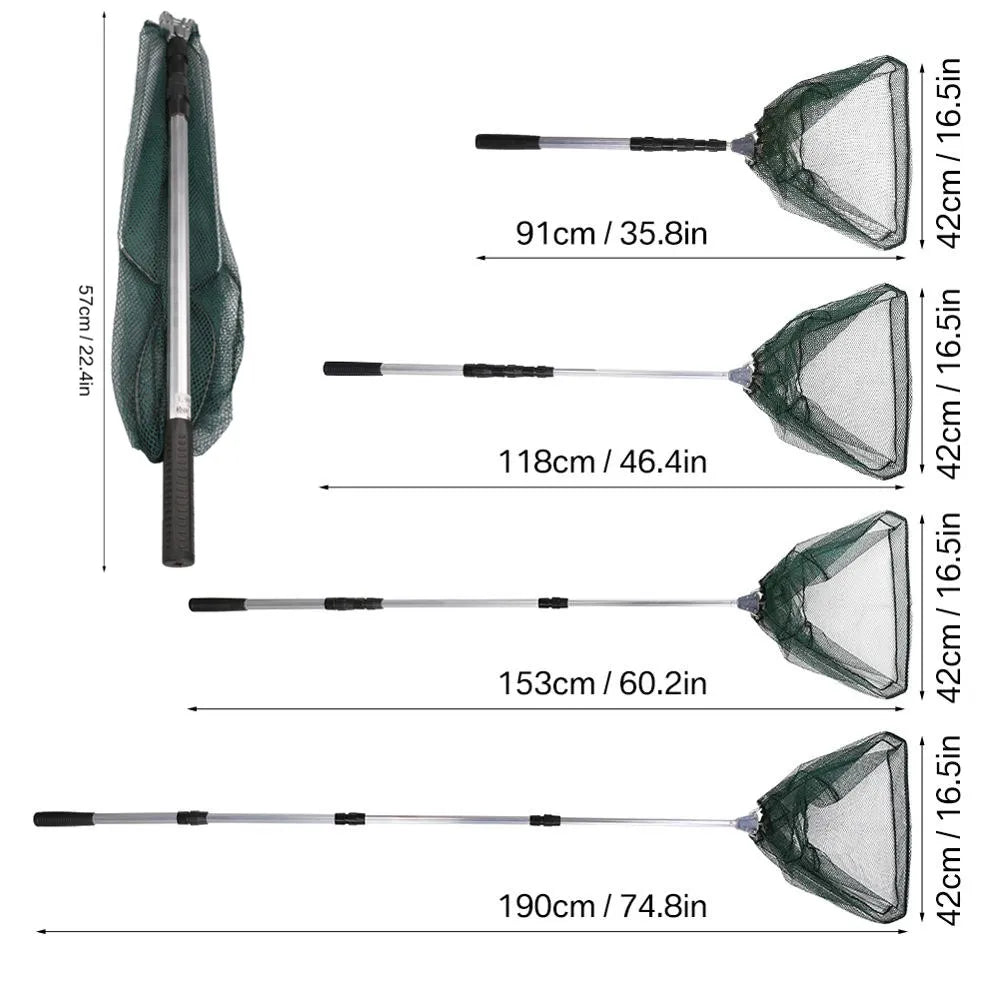 Telescopic Folding Fishing Landing Net 190CM Pole Collapsible Extensible Aluminum long Handle.