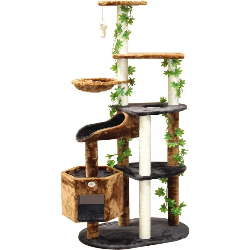 71" Jungle Forest Luxury Cat Tree Condo Kitty Climber Furniture Arched Top with Spinning Poles and Tunnel