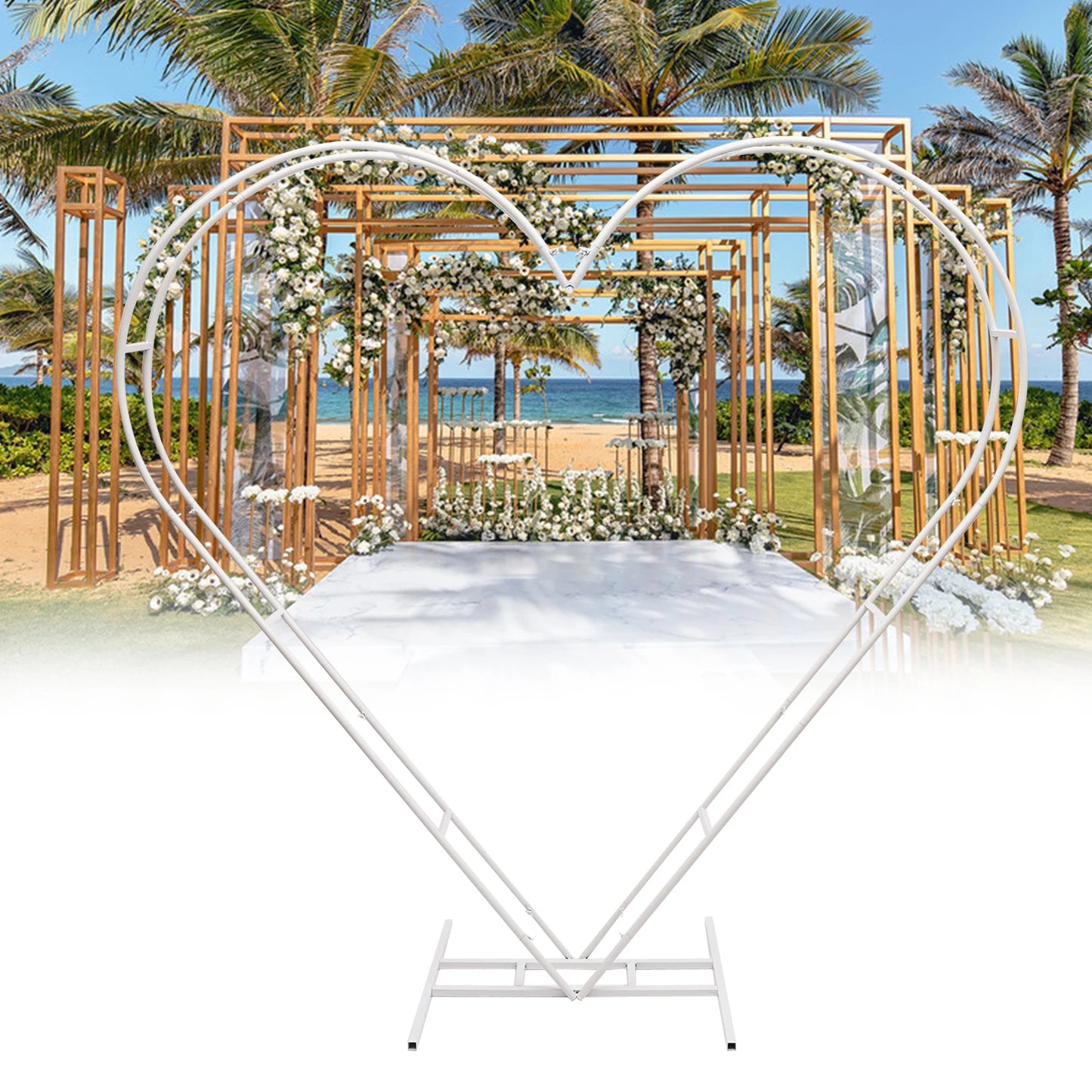 White Heart Shape Wedding Metal Arch Backdrop Iron.