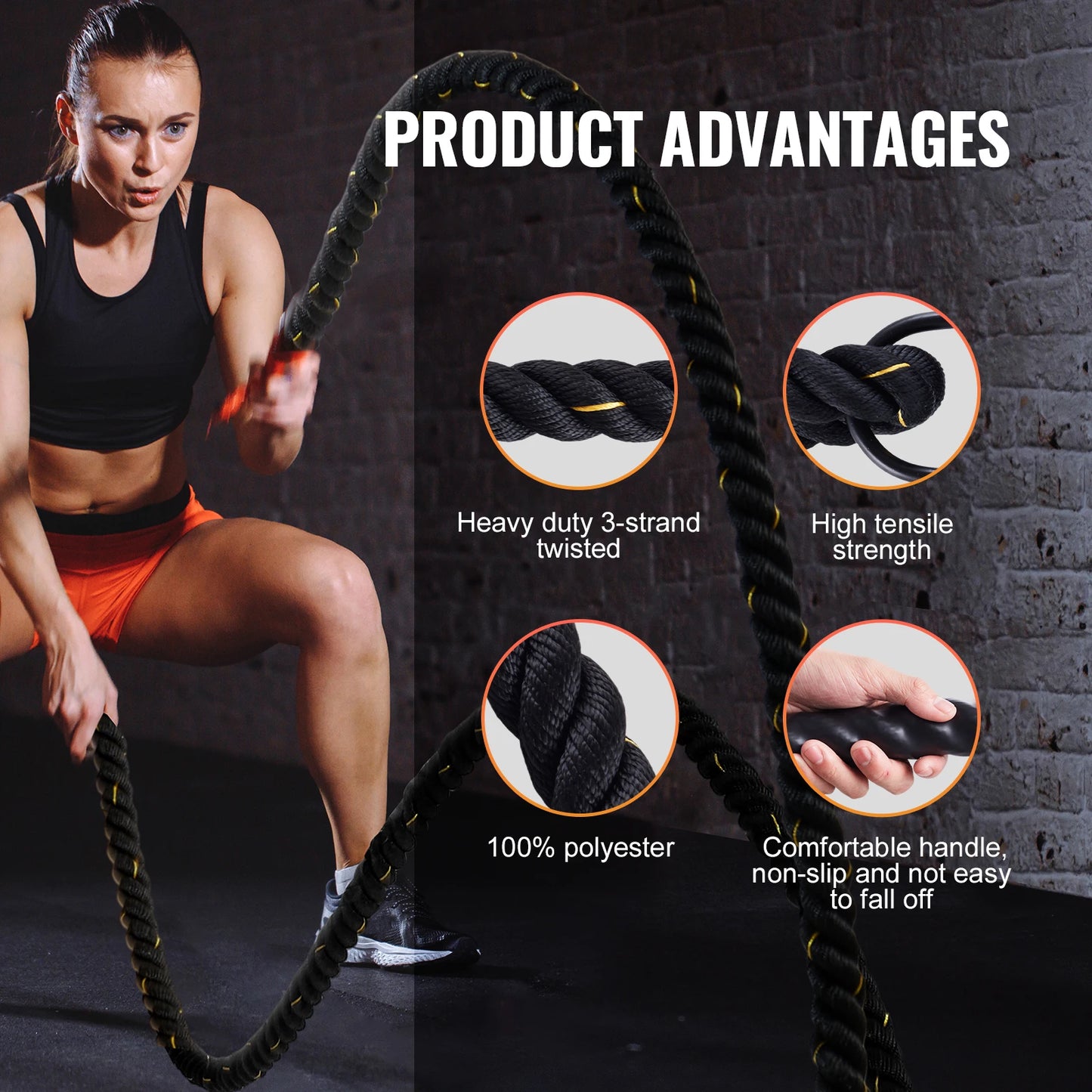 Battle Rope  1.5 Inch Diameter 30Ft Length  for Home Gym  Body Workout Core Strength Training Muscle Building Fitness