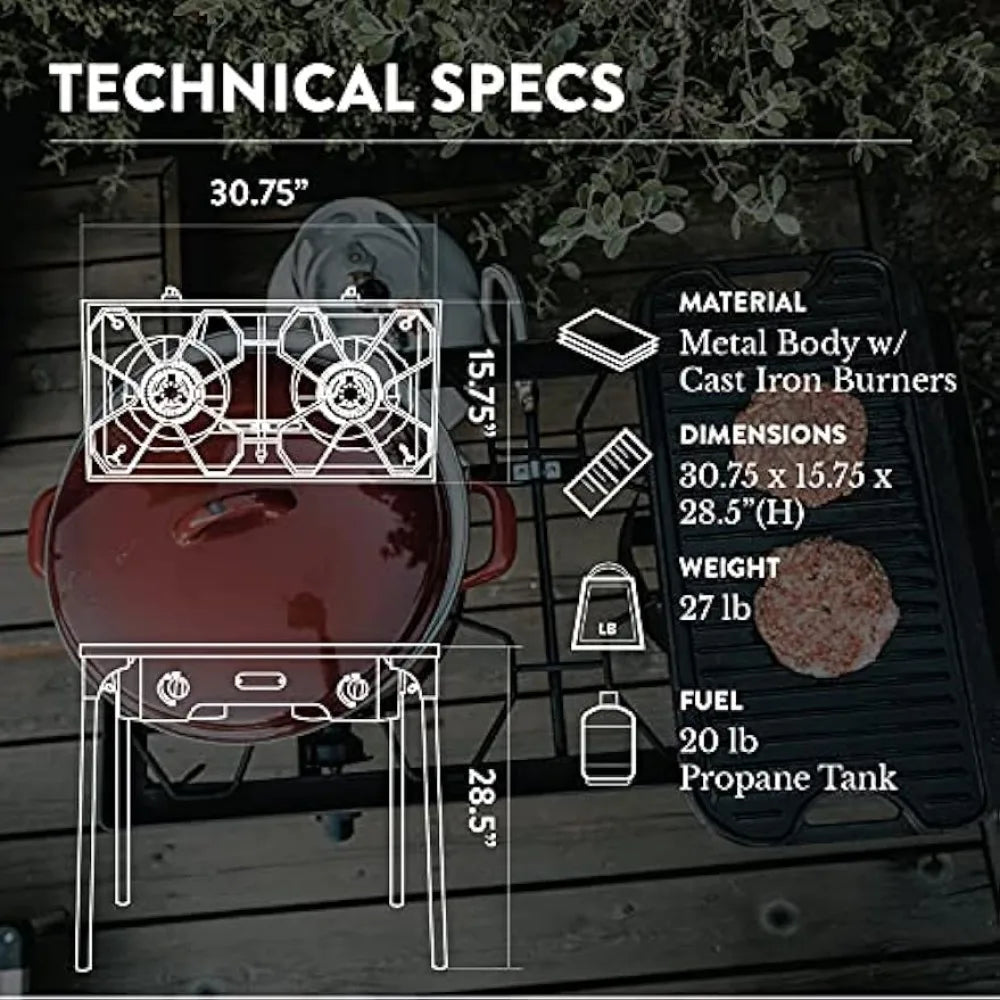 Gas Propane Double Burner Two Burner Camp Stove Outdoor High Pressure Propane 2 Burner Adjustable PSI Regulator