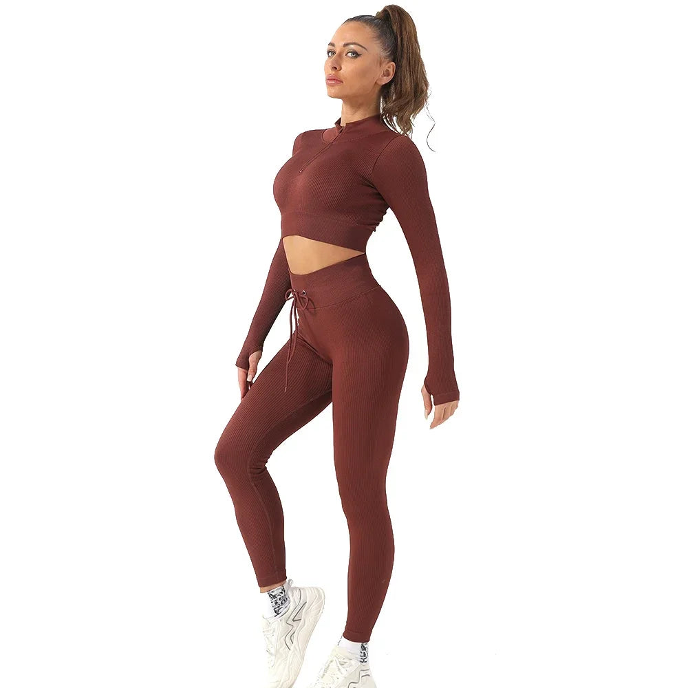 Seamless Gym Clothing Workout Clothes for Women Tracksuit Set High Waist Sport Outfit Fitness Top Yoga Pants