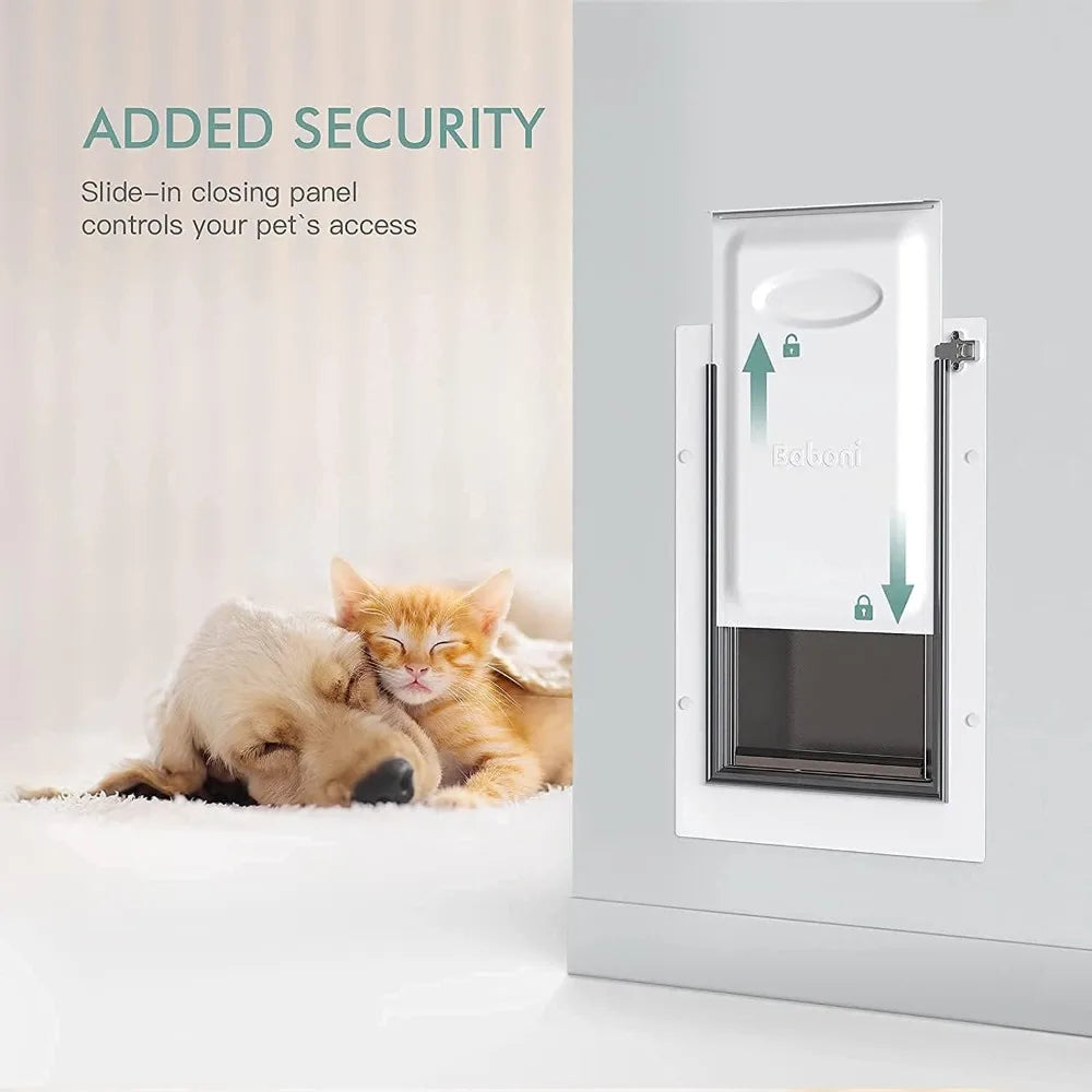 Pet Door for Wall, Steel Frame and Telescoping Tunnel, Aluminum Lock, Double Flap Dog Door and Cat Door, Strong and Durable