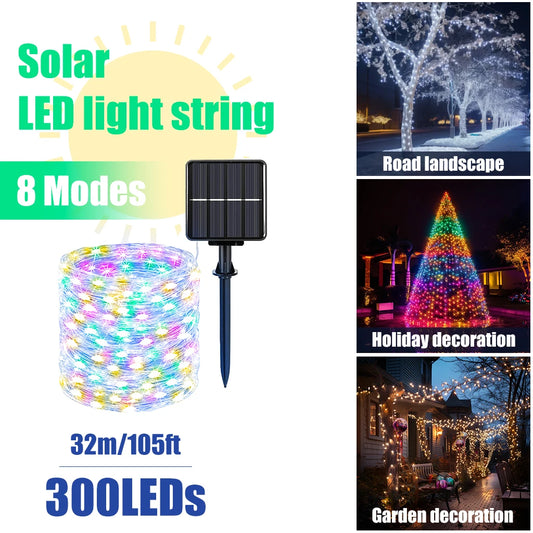 300LED Solar Fairy Lights Outdoor Waterproof String Light 8 Modes.