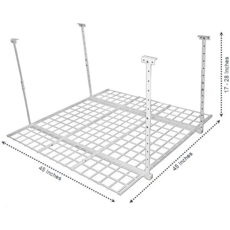 45-Inch X 45-Inch Overhead Steel Garage Storage System, Adjustable Ceiling Mount Storage Rack, 250 Pound Weight Capacity - One Stop Shop & More