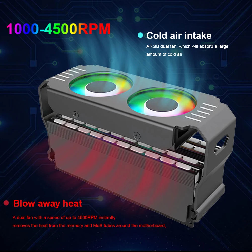 D50 RAM ARGB Memory Cooler 5V 3Pin PC Memory Cooling Radiator With Dual 120mm Fan 1200-2000RPM Radiator for DDR4 DDR5 Cooling