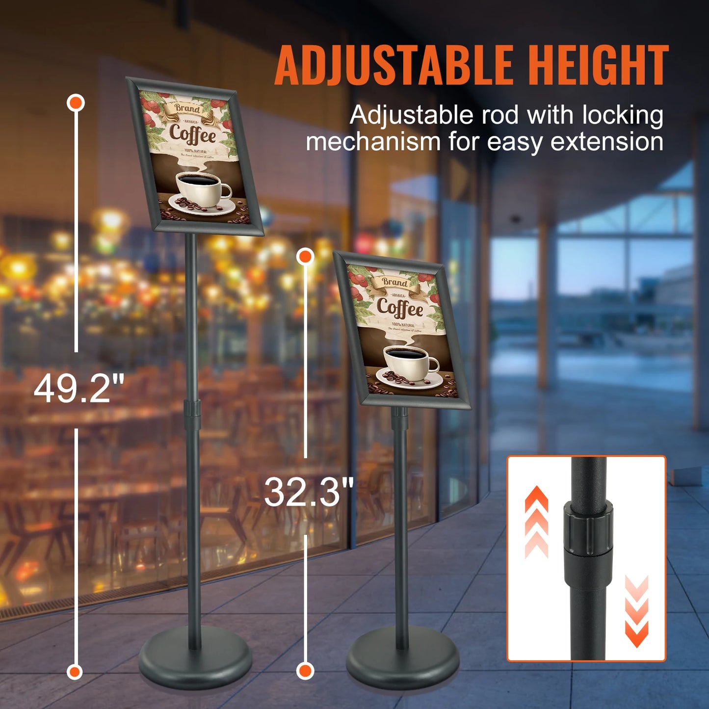 Adjustable Pedestal Stand Holder Aluminum Poster Frame Sign Holder Floor Standing Sign Holder for Vertical Horizontal View