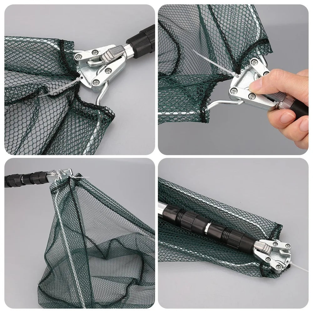 Telescopic Folding Fishing Landing Net 190CM Pole Collapsible Extensible Aluminum long Handle.