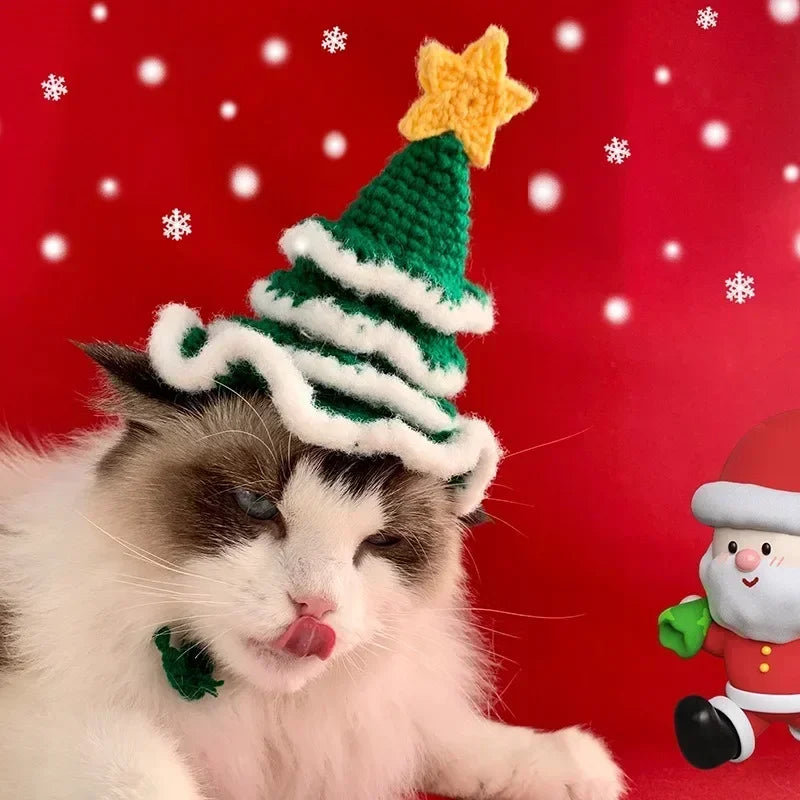 Pet Christmas hat Cat handmade 3D wool Christmas hat Dog headwear.