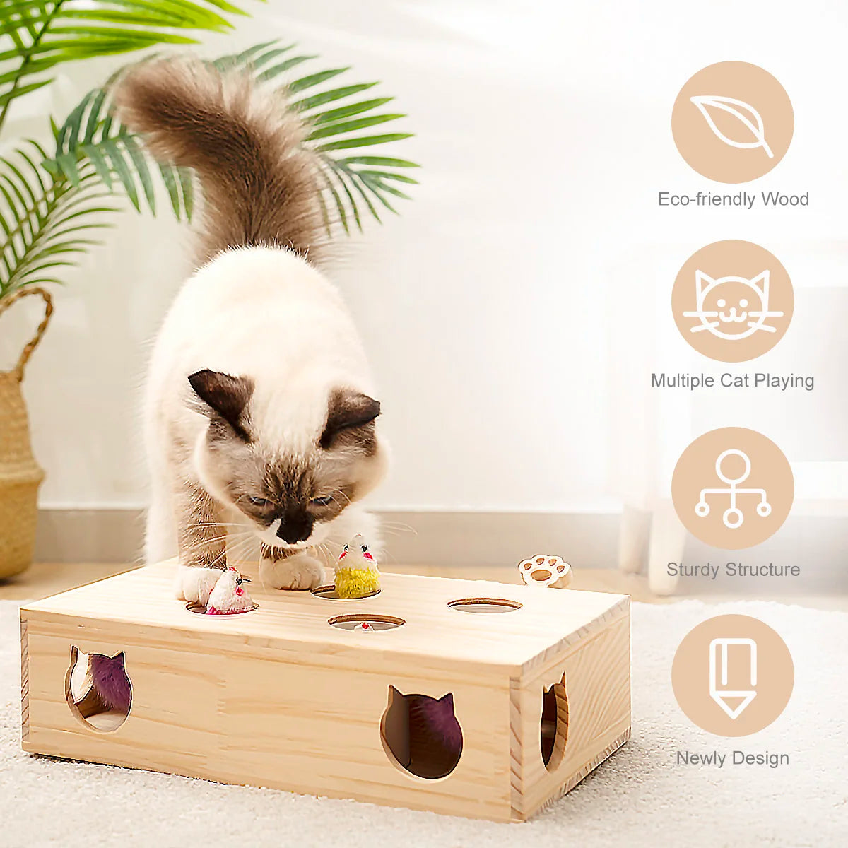 MewooFun Cat Toys Interactive Whack-a-mole Solid Wood Toys for Indoor Cats.