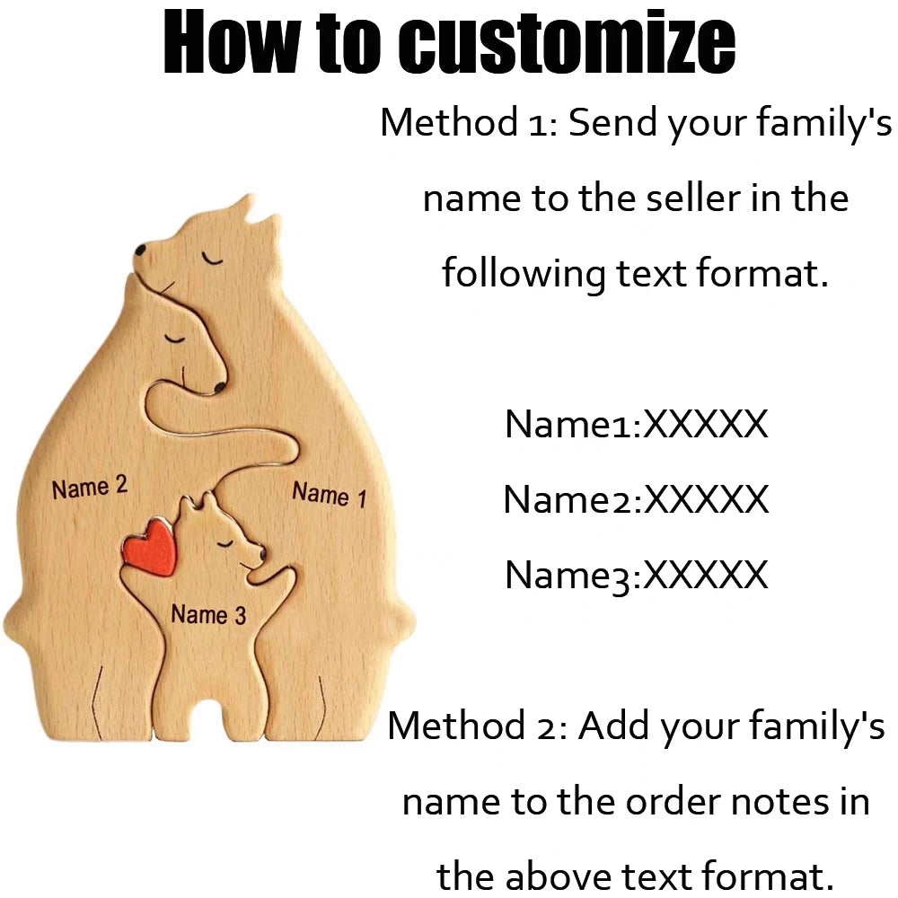 DIY Free Engraving Custom Bear Family Wooden Puzzle Family Name Sculpture Home Decoration Figurines - One Stop Shop & More