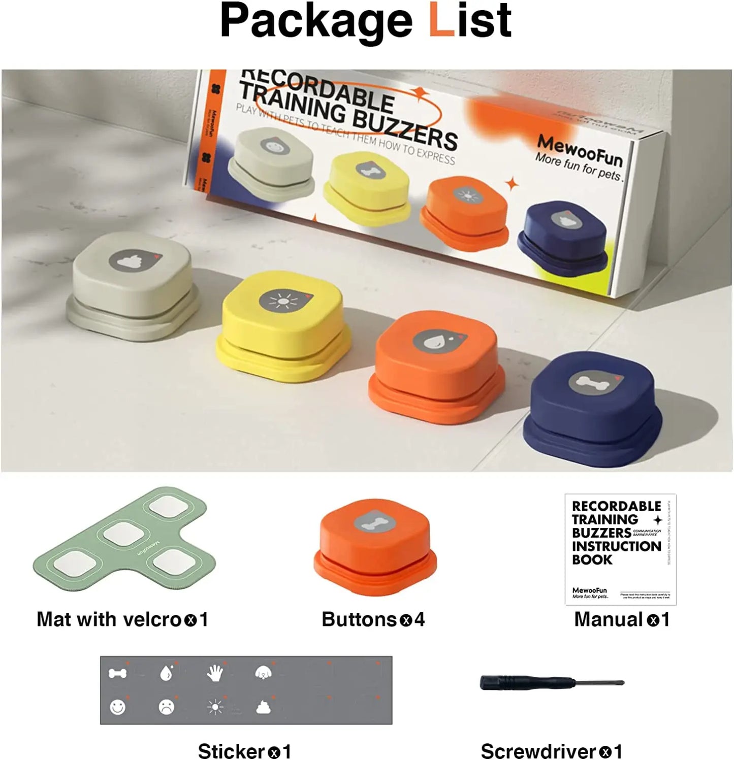 Dog Button Set With Mat & Stickers Pets Talk Trainable and Recordable  Communication Vocalised Voice Toy Clicker