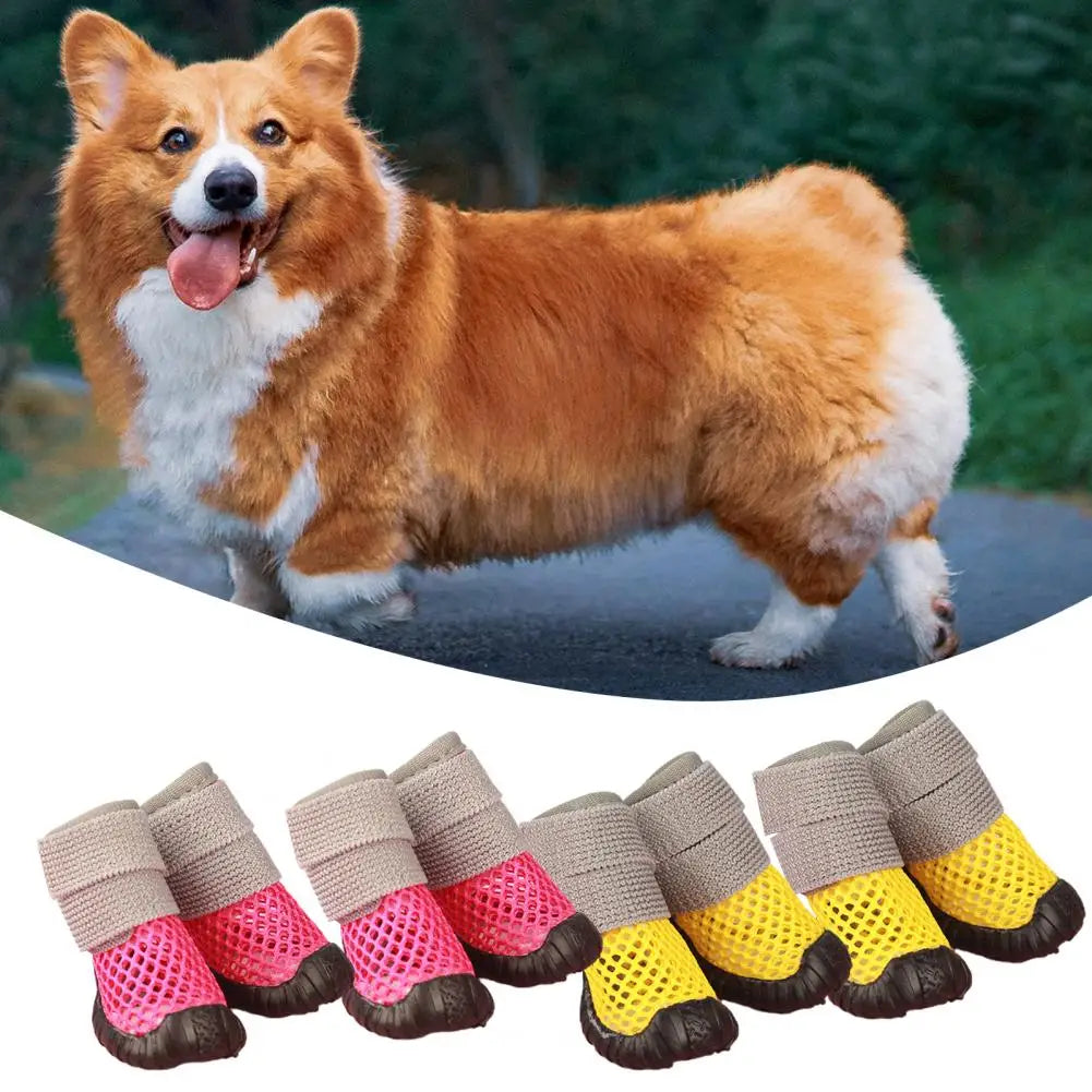 4Pcs Stylish Breathable Elasticated  Summer Ultra-light Pet Dog Rain Boots.