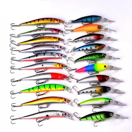 20Pcs Fishing Lure Tackle Kit Set Hard Bait Artificial Rotating Floating Fishing Minnow Crankbait Wobblers Spinner Sinking Hooks - One Stop Shop & More