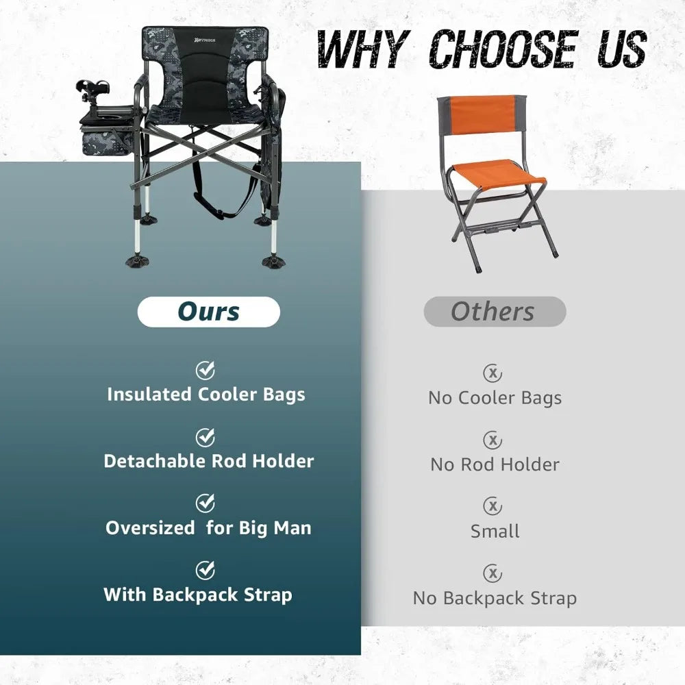 Fishing Chairs with Rod Holder, Folding Ice Fishing Chair for adults Outdoor Camping Chair LEG Adjustable