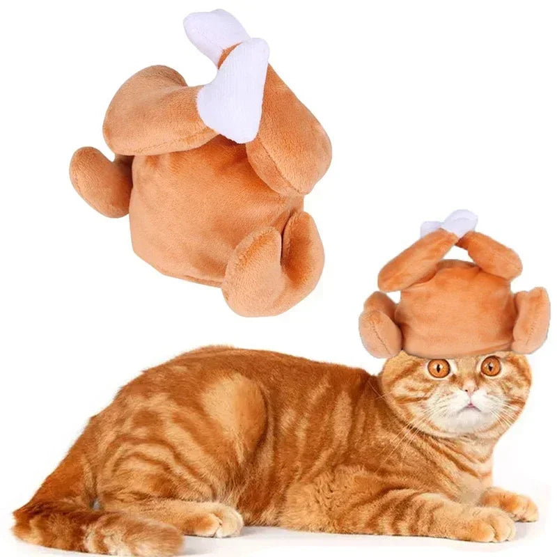 Pet Cat Plush Hat Adjustable Size Dress Up Chicken Leg Headdress,