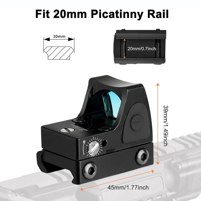 Mini RMR Red Dot Sight Collimator Rifle Reflex Sight Scope fit 20mm Weaver Rail For Airsoft / Hunting Rifle