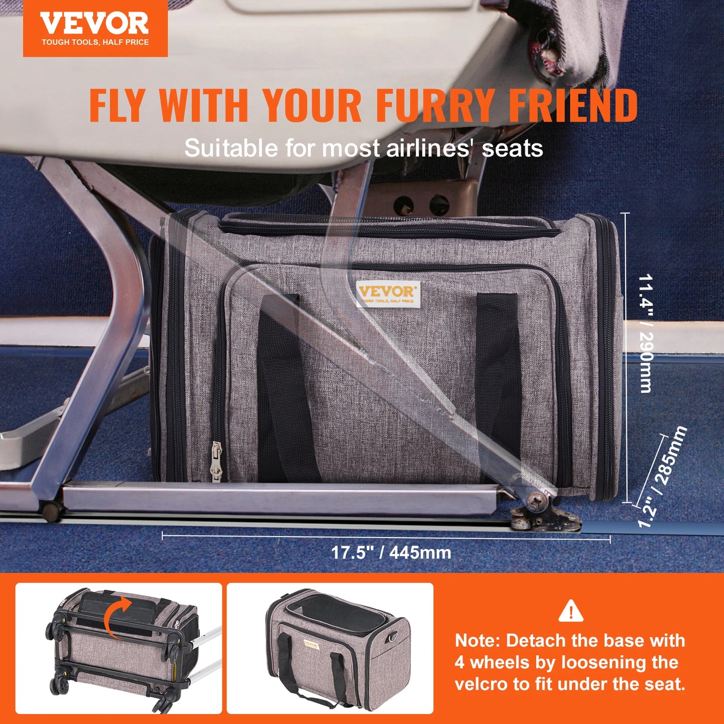 VEVOR Pet Cat Carrier Breathable with Telescopic Handle Wheels and Shoulder Strap for Travel Trip.