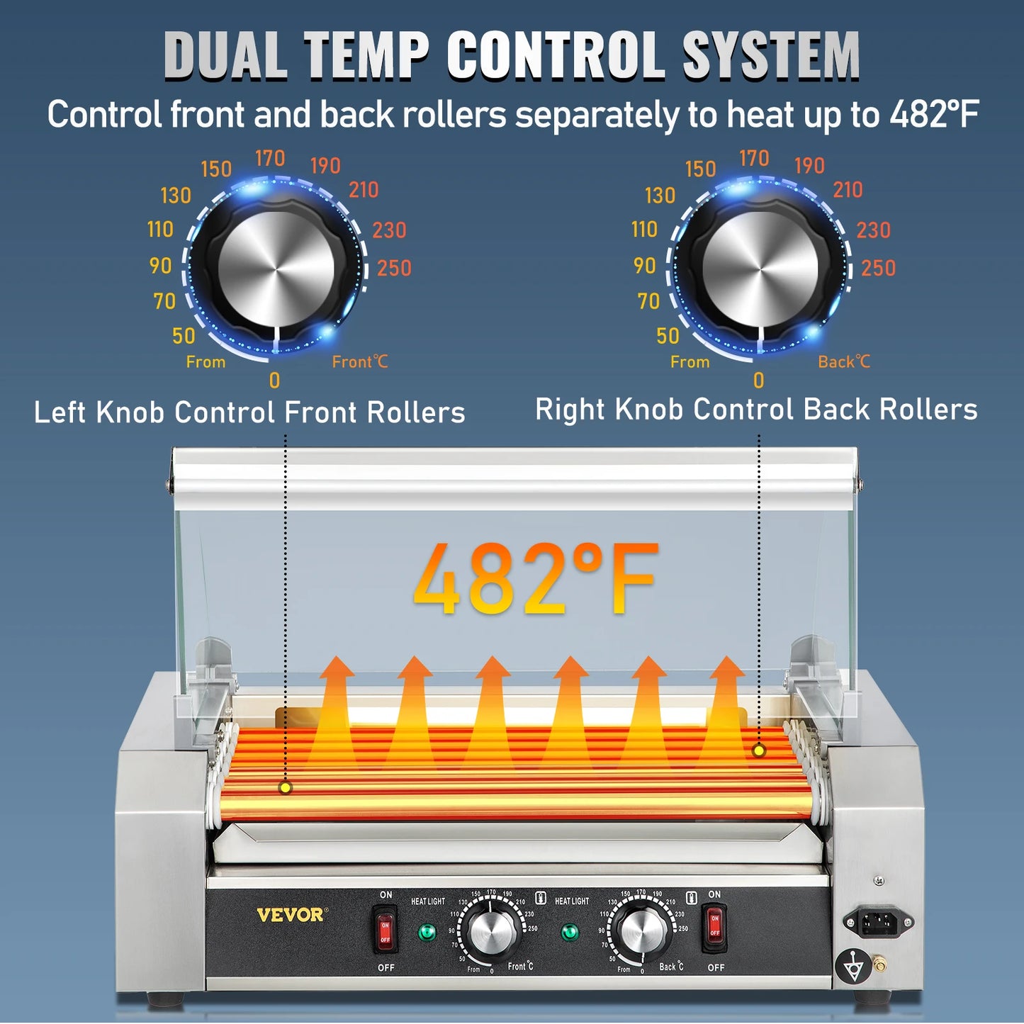 VEVOR Hot Dog Roller 5/7/11 Rods Stainless Steel Electric Sausage Grill Cooker With Dual Temp Control. - One Stop Shop & More