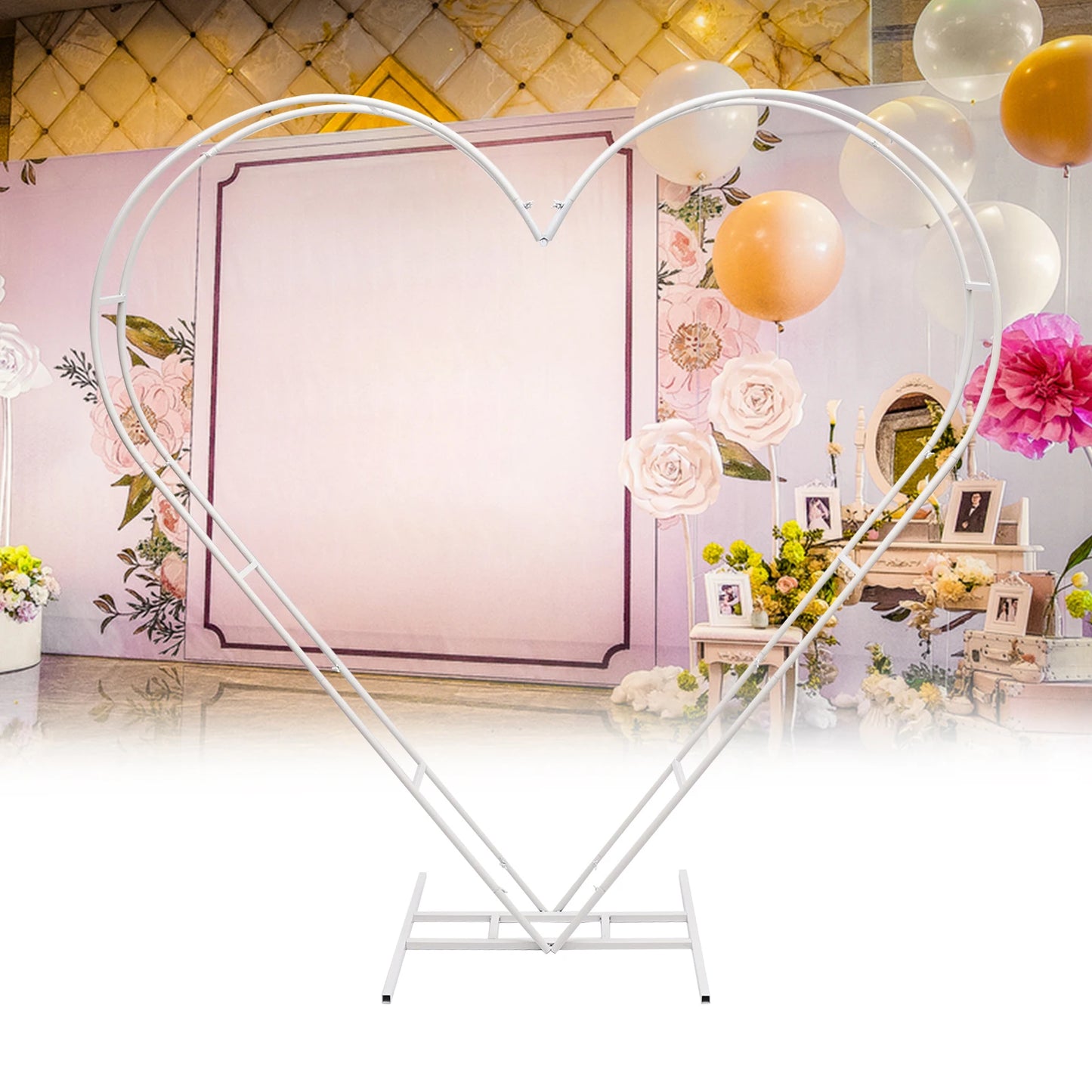 White Heart Shape Wedding Metal Arch Backdrop Iron.