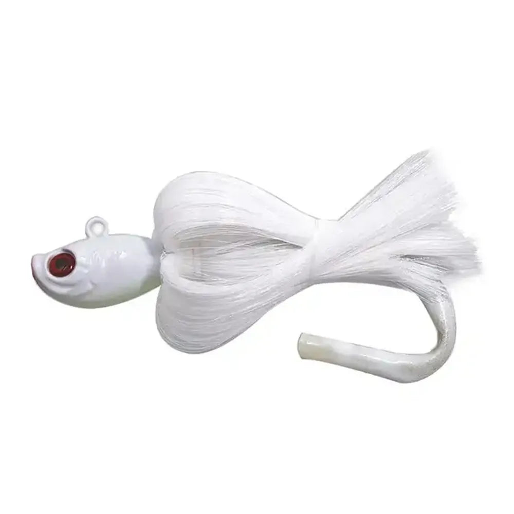 2pcs Metal Head Nylon Skirts Fishing Lures 6 oz White Color Nylon Hair Jig Baits