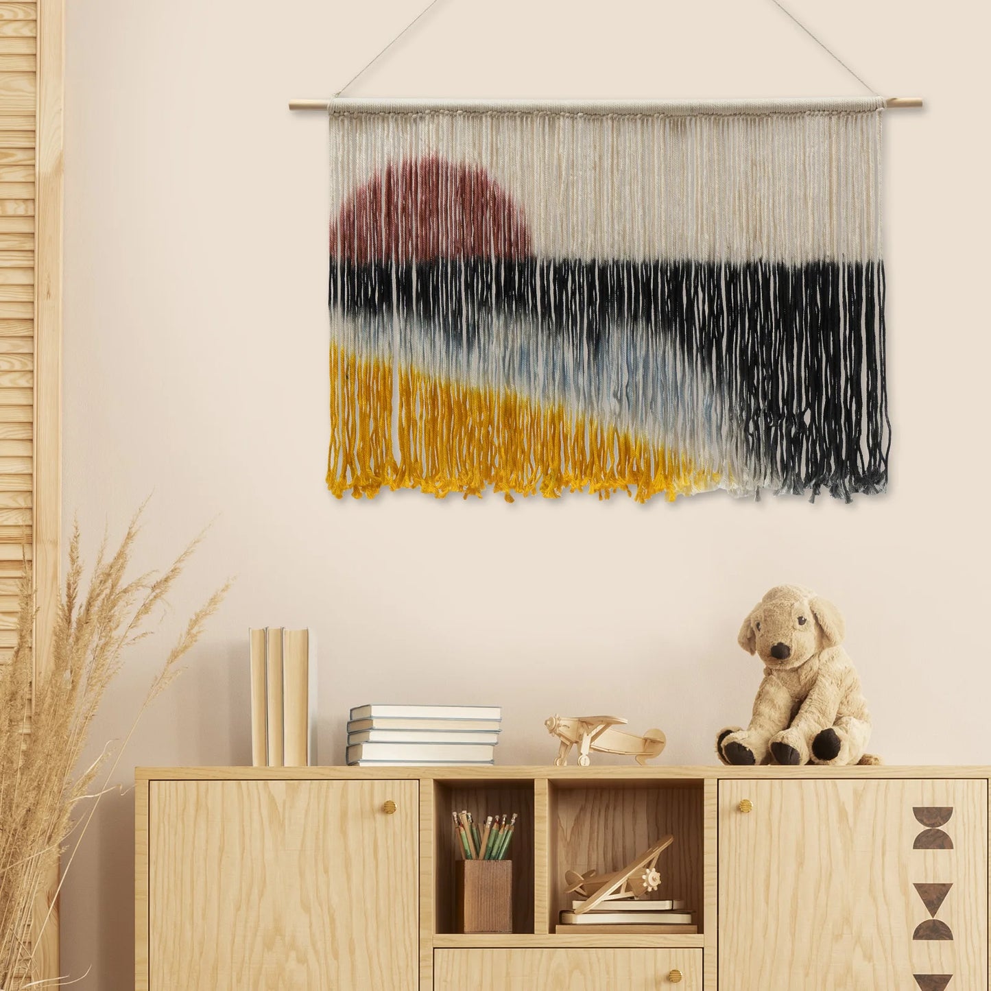 Large Macrame Wall Hanging 43x28in Dip Dye Art Tapestry for Home Office